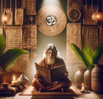 DALL·E-2024-02-19-09.43.14-An-ancient-Indian-sage-sitting-cross-legged-surrounded-by-palm-leaf-manuscripts-and-traditional-Indian-symbols-like-the-lotus-and-Om-sign.-The-settin DALL·E-2024-02-19-09.43.14-An-ancient-Indian-sage-sitting-cross-legged-surrounded-by-palm-leaf-manuscripts-and-traditional-Indian-symbols-like-the-lotus-and-Om-sign.-The-settin